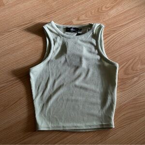 NWT PrettyLittleThing Sage Green Light Ribbed Racer Neck Tank Size 0